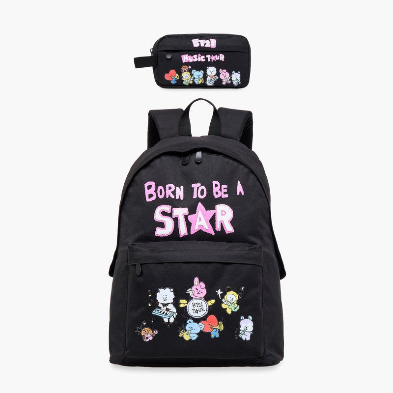 BT21 حقيبة ظهر مطبوعة باللون الأسود BT21 للأطفال - Image 1